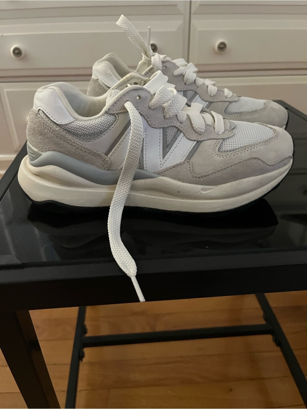 New Balance Women’s White and Light Gray Sneakers